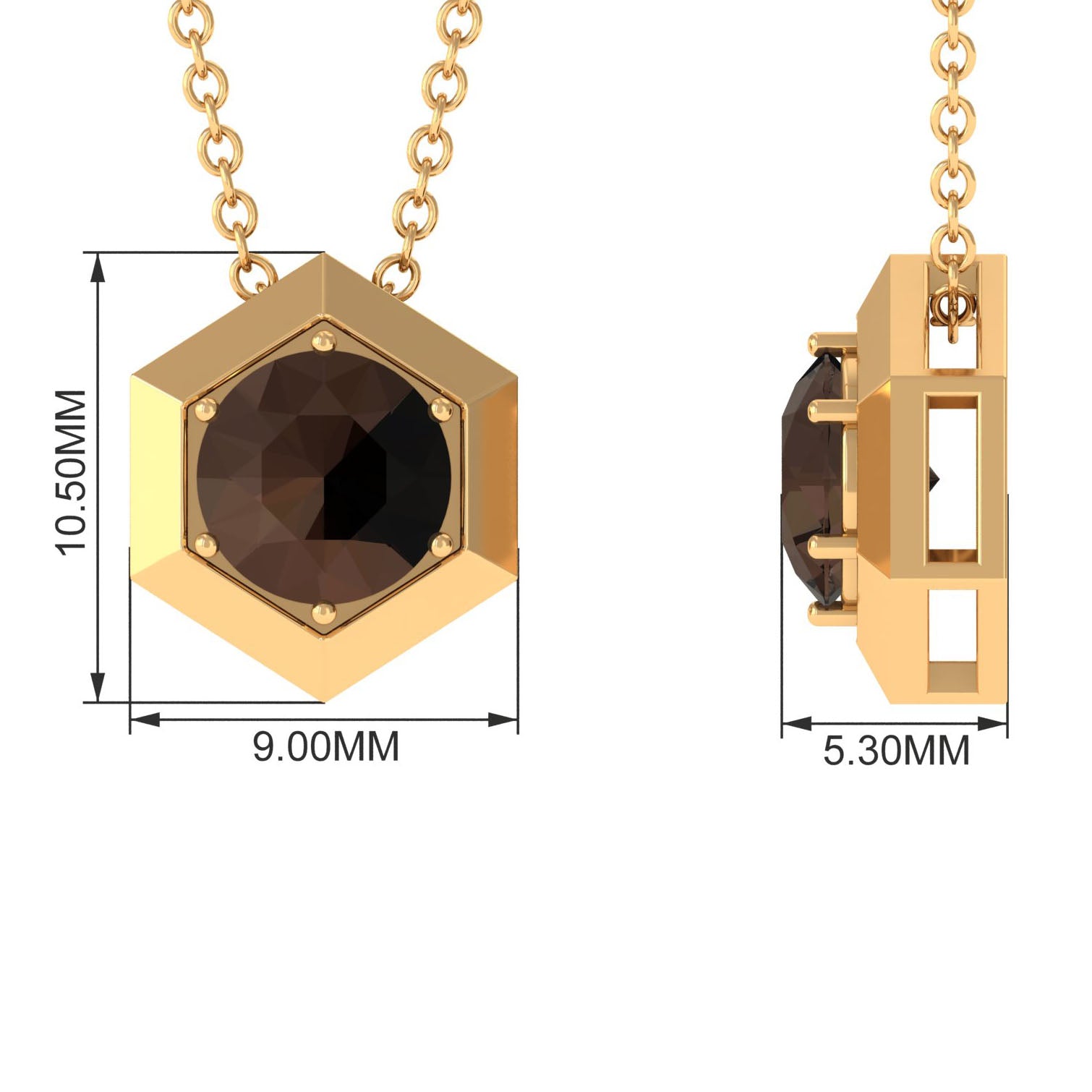 3/4 CT Solitaire Smoky Quartz Gold Hexagon Pendant Necklace Smoky Quartz - ( AAA ) - Quality - Rosec Jewels