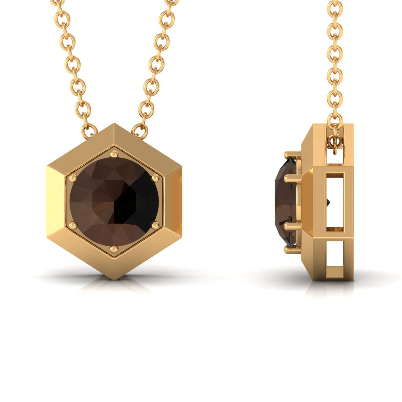 3/4 CT Solitaire Smoky Quartz Gold Hexagon Pendant Necklace Smoky Quartz - ( AAA ) - Quality - Rosec Jewels