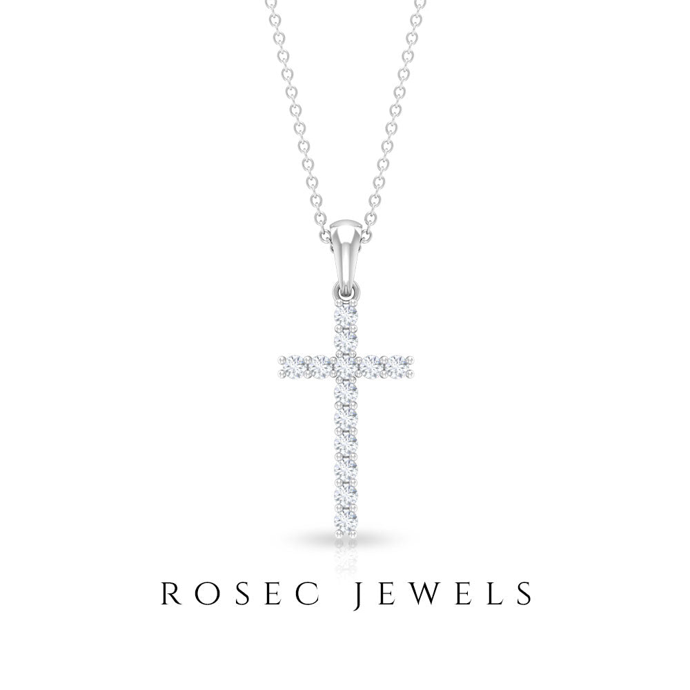 Natural Diamond Cross Pendant Necklace Diamond - ( HI-SI ) - Color and Clarity - Rosec Jewels