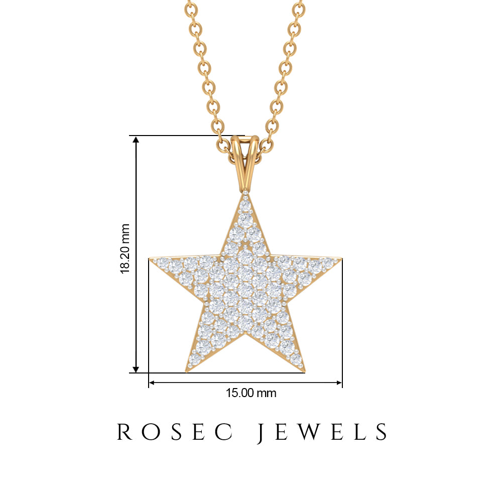 Star Diamond Cluster Pendant Necklace in Pave Setting Diamond - ( HI-SI ) - Color and Clarity - Rosec Jewels