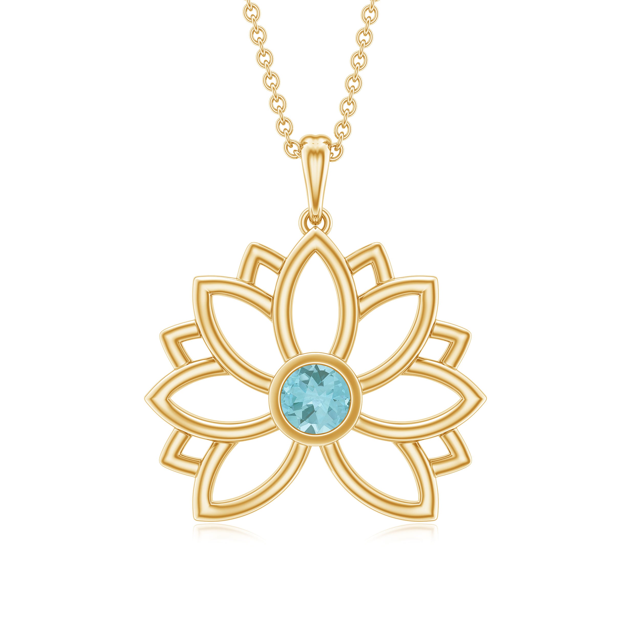 Lotus Flower Pendant with Bezel Set Sky Blue Topaz Solitaire Sky Blue Topaz - ( AAA ) - Quality - Rosec Jewels