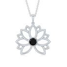 Round Cut Created Black Diamond Gold Lotus Flower Pendant Lab Created Black Diamond - ( AAAA ) - Quality - Rosec Jewels