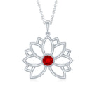 3 MM Created Ruby Lotus Flower Gold Necklace Lab Created Ruby - ( AAAA ) - Quality - Rosec Jewels