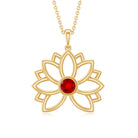 3 MM Created Ruby Lotus Flower Gold Necklace Lab Created Ruby - ( AAAA ) - Quality - Rosec Jewels