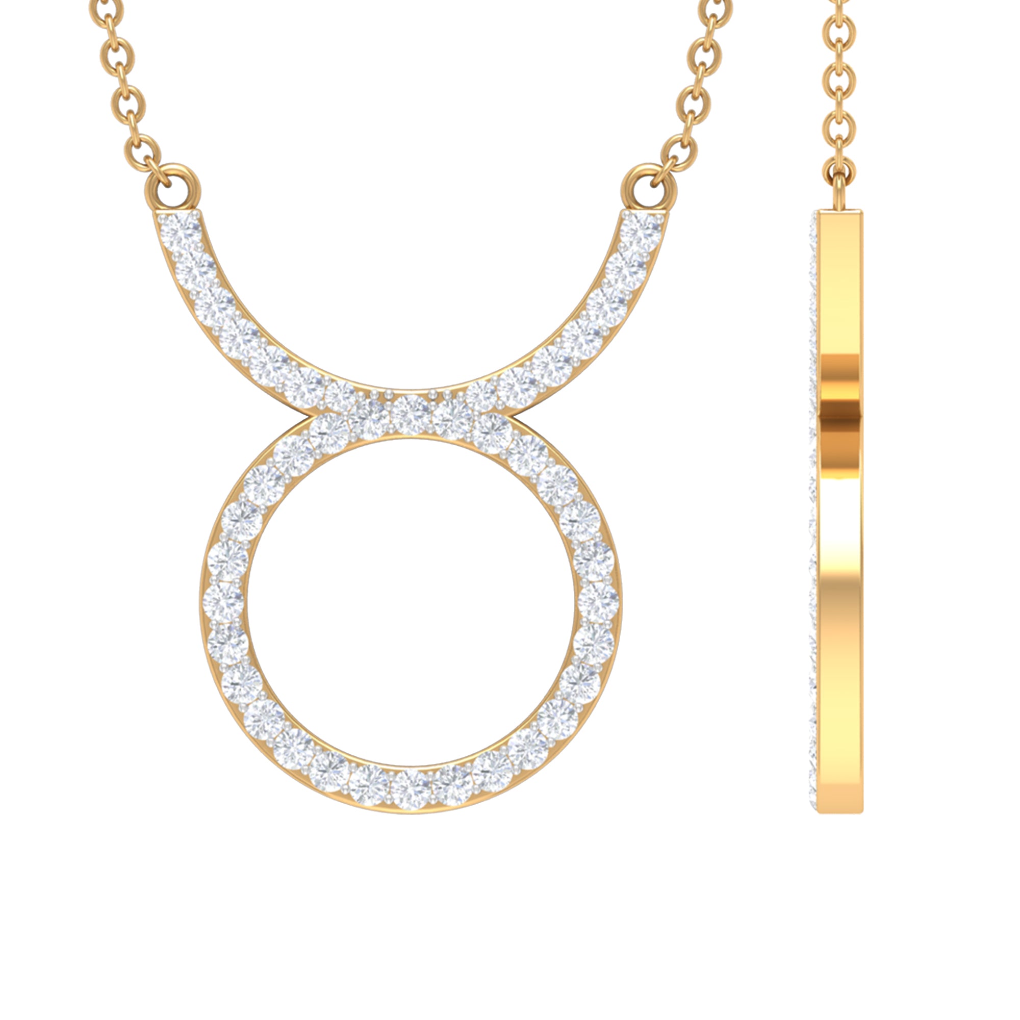 Cubic Zirconia Taurus Zodiac Necklace with Chain Zircon - ( AAAA ) - Quality - Rosec Jewels