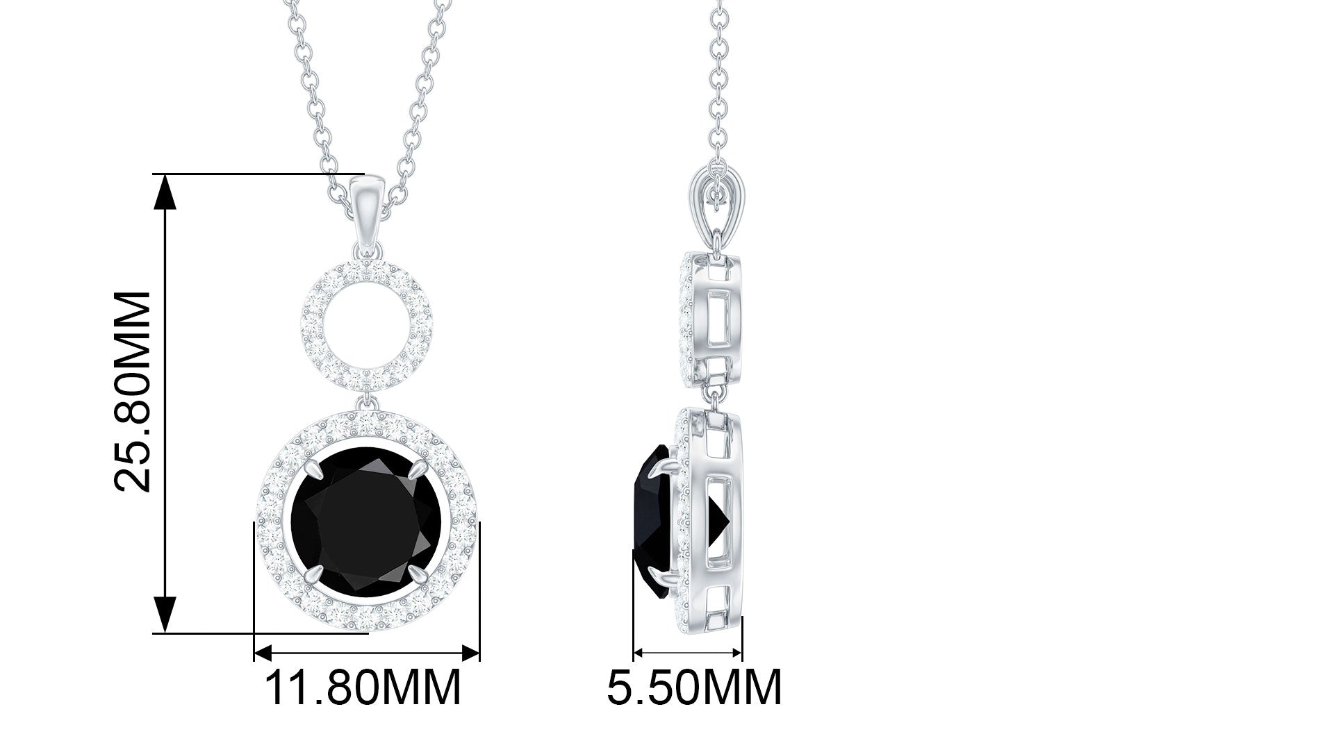 Created Black and White Diamond Halo Dangle Pendant Lab Created Black Diamond - ( AAAA ) - Quality - Rosec Jewels