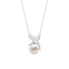 7.75 CT Freshwater Pearl and Diamond XO Necklace Freshwater Pearl - ( AAA ) - Quality - Rosec Jewels