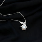 7.75 CT Freshwater Pearl and Diamond XO Necklace Freshwater Pearl - ( AAA ) - Quality - Rosec Jewels