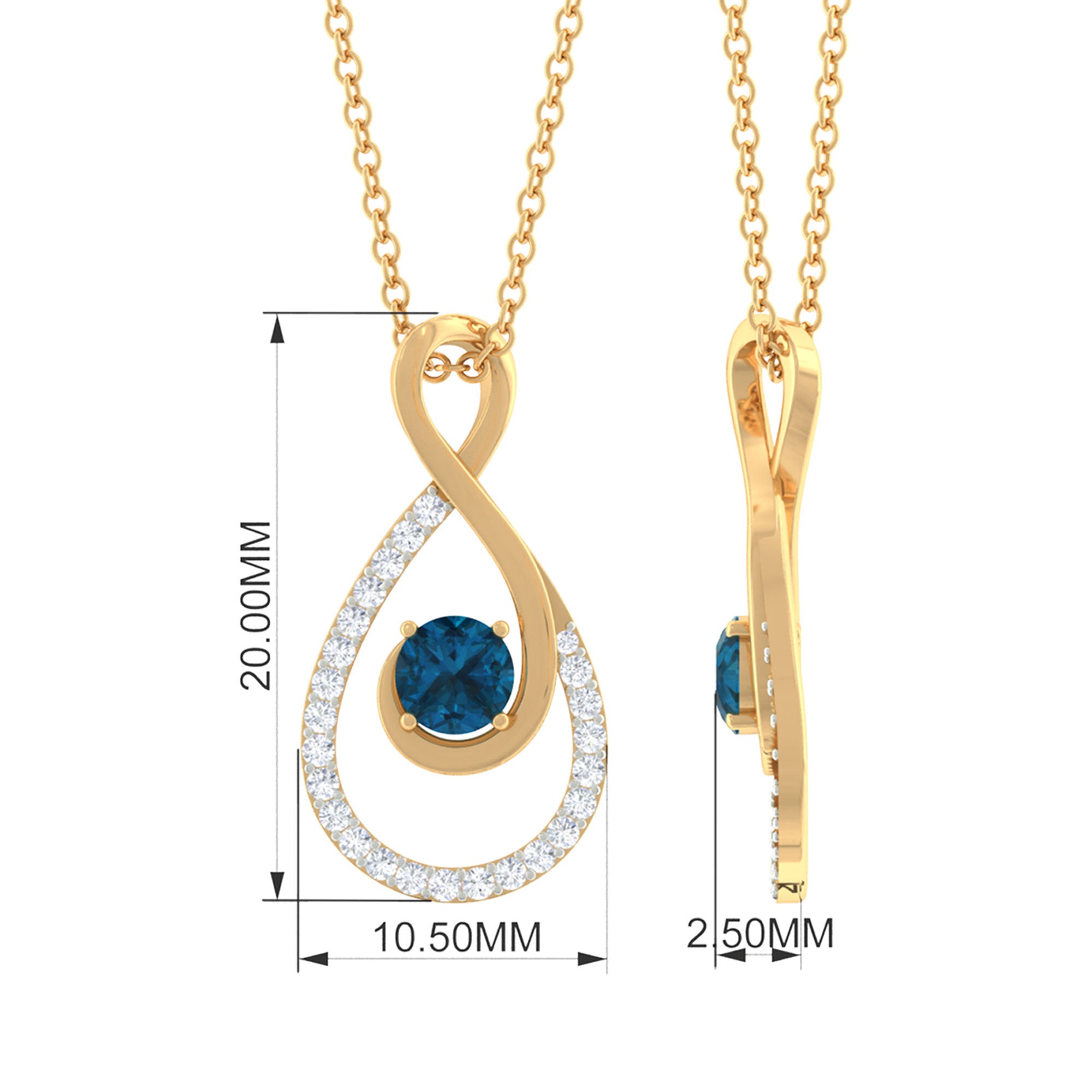 3/4 CT Teardrop Infinity London Blue Topaz Necklace with Diamond Accent London Blue Topaz - ( AAA ) - Quality - Rosec Jewels