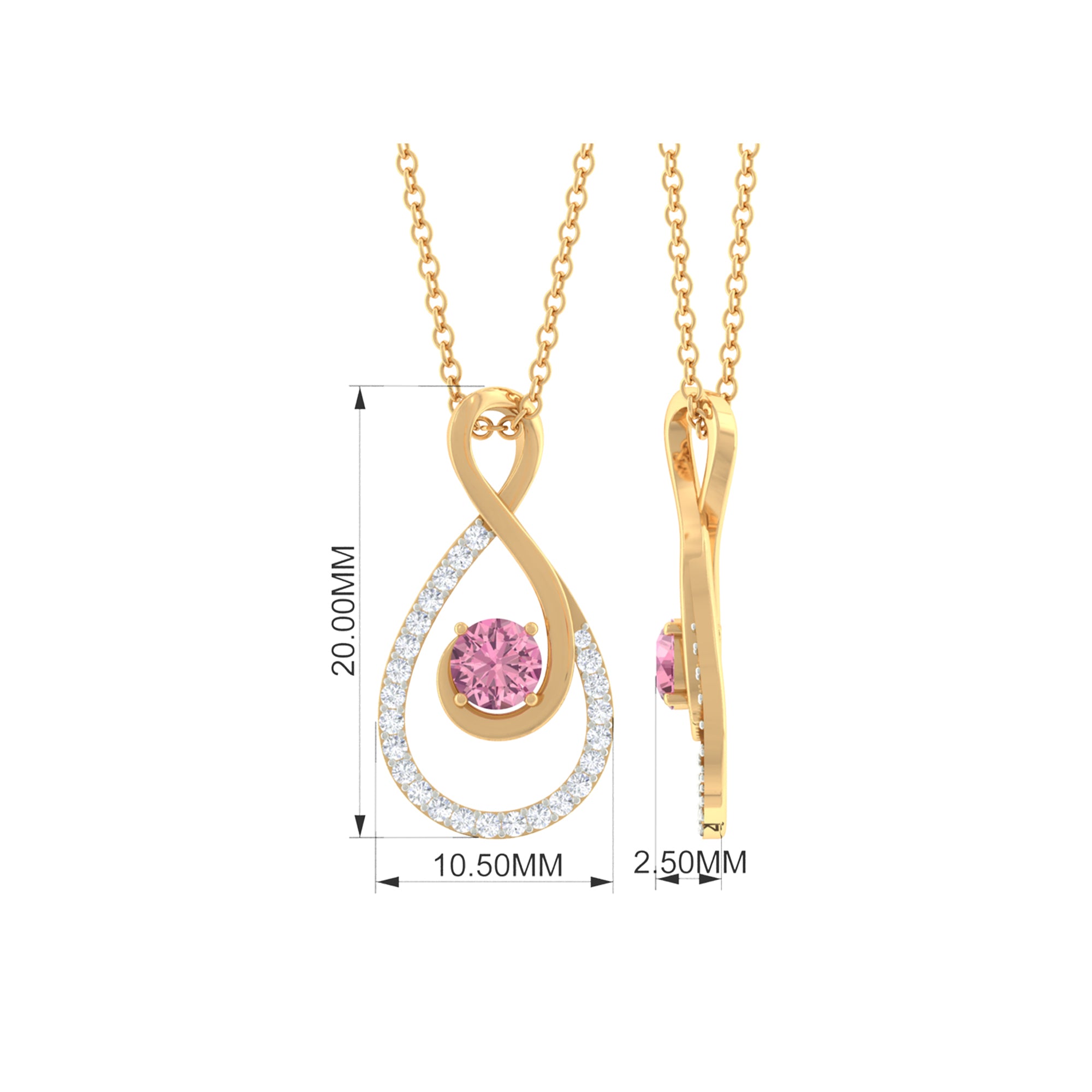 Pink Tourmaline and Diamond Teardrop Pendant Necklace Pink Tourmaline - ( AAA ) - Quality - Rosec Jewels