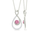 Pink Tourmaline and Diamond Teardrop Pendant Necklace Pink Tourmaline - ( AAA ) - Quality - Rosec Jewels