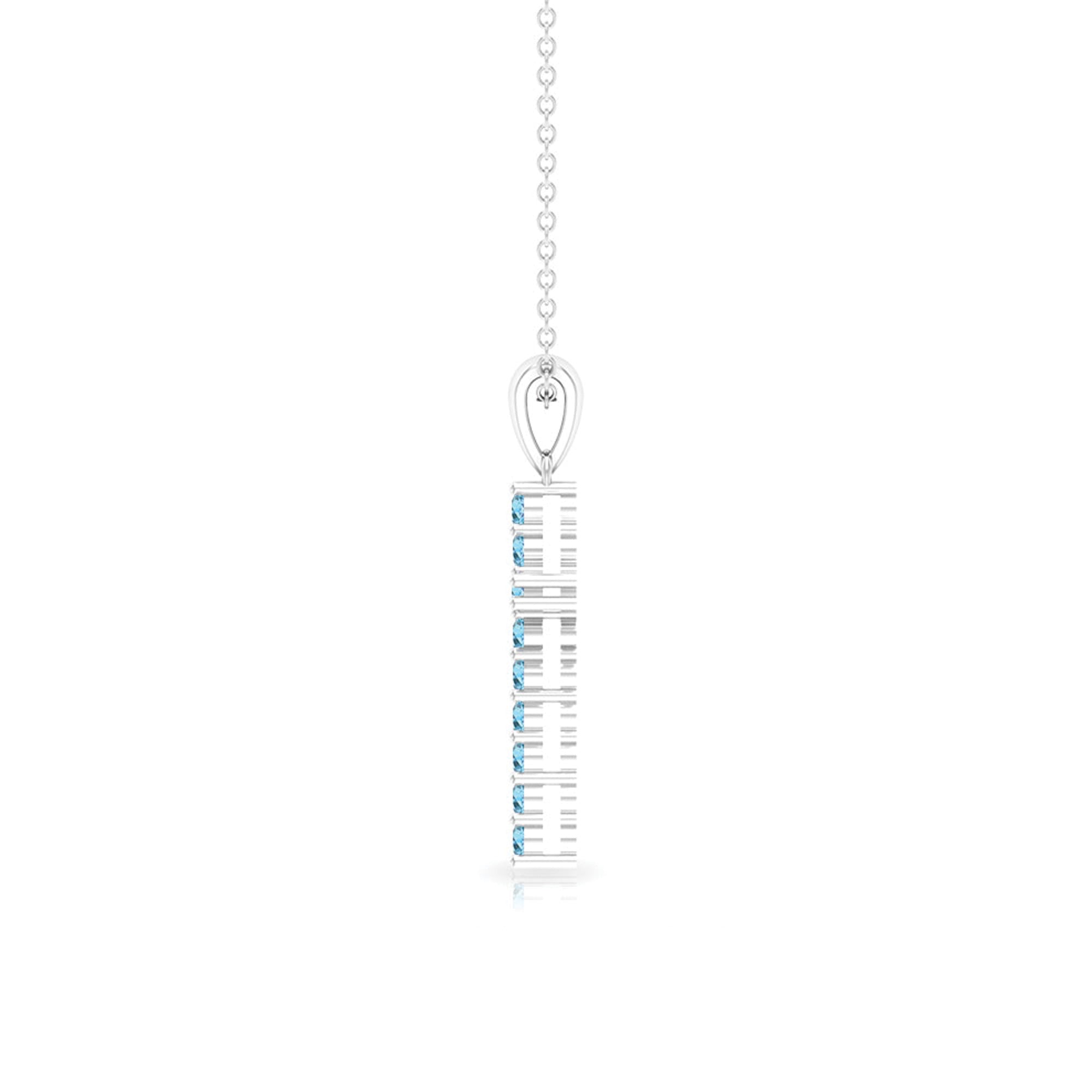 Cross Pendant Necklace For Women with 2 MM Aquamarine Aquamarine - ( AAA ) - Quality - Rosec Jewels