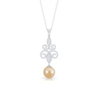 Vintage Inspired South Sea Pearl and Moissanite Dangle Pendant South Sea Pearl - ( AAA ) - Quality - Rosec Jewels