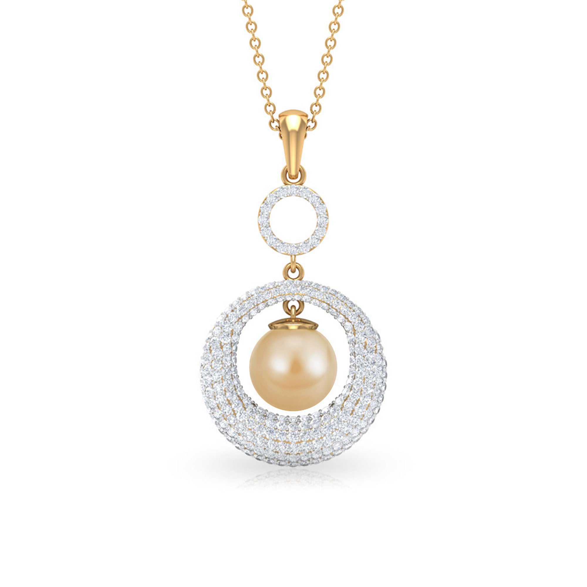 Round South Sea Pearl and Moissanite Dangle Pendant South Sea Pearl - ( AAA ) - Quality - Rosec Jewels