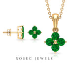 Simple Floral Jewelry Set with Emerald Emerald - ( AAA ) - Quality - Rosec Jewels