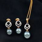 Tahitian Pearl Swirl Drop Jewelry Set with Moissanite Tahitian pearl - ( AAA ) - Quality - Rosec Jewels