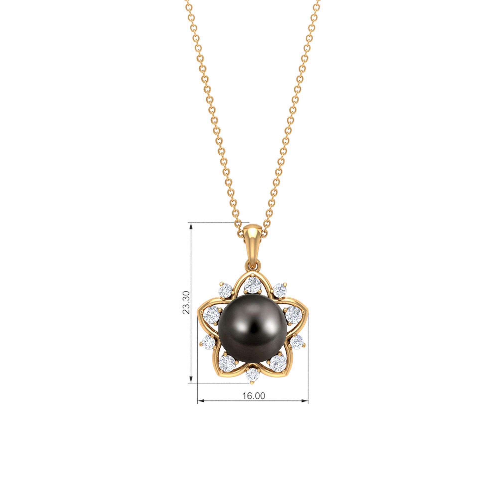 Real Tahitian Pearl and Diamond Star Pendant Necklace Tahitian pearl - ( AAA ) - Quality - Rosec Jewels