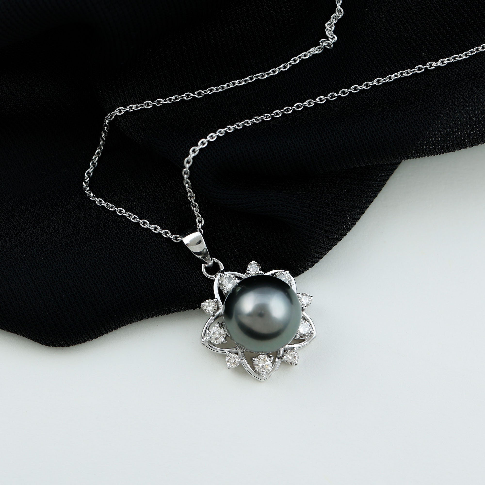 Real Tahitian Pearl and Diamond Star Pendant Necklace Tahitian pearl - ( AAA ) - Quality - Rosec Jewels