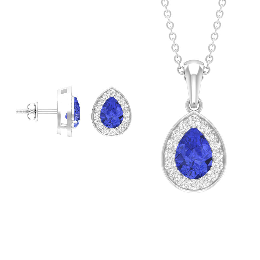 Pear Shape Tanzanite Teardrop Jewelry Set with Moissanite Tanzanite - ( AAA ) - Quality - Rosec Jewels