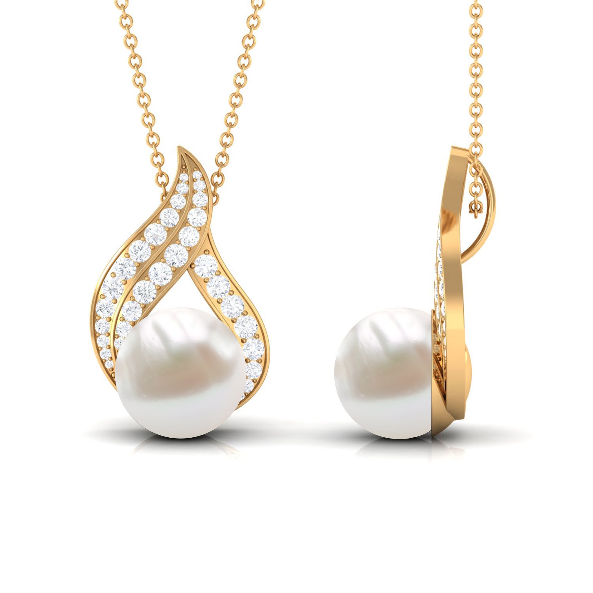 Designer Freshwater Pearl and Diamond Pendant Necklace Freshwater Pearl - ( AAA ) - Quality - Rosec Jewels