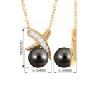 Tahitian Pearl and Diamond XO Necklace Tahitian pearl - ( AAA ) - Quality - Rosec Jewels