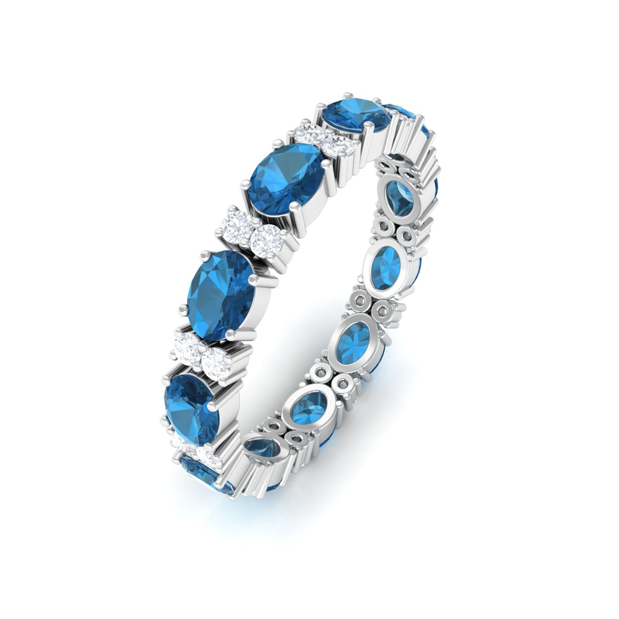 East West London Blue Topaz and Diamond Eternity Wedding Band London Blue Topaz - ( AAA ) - Quality - Rosec Jewels