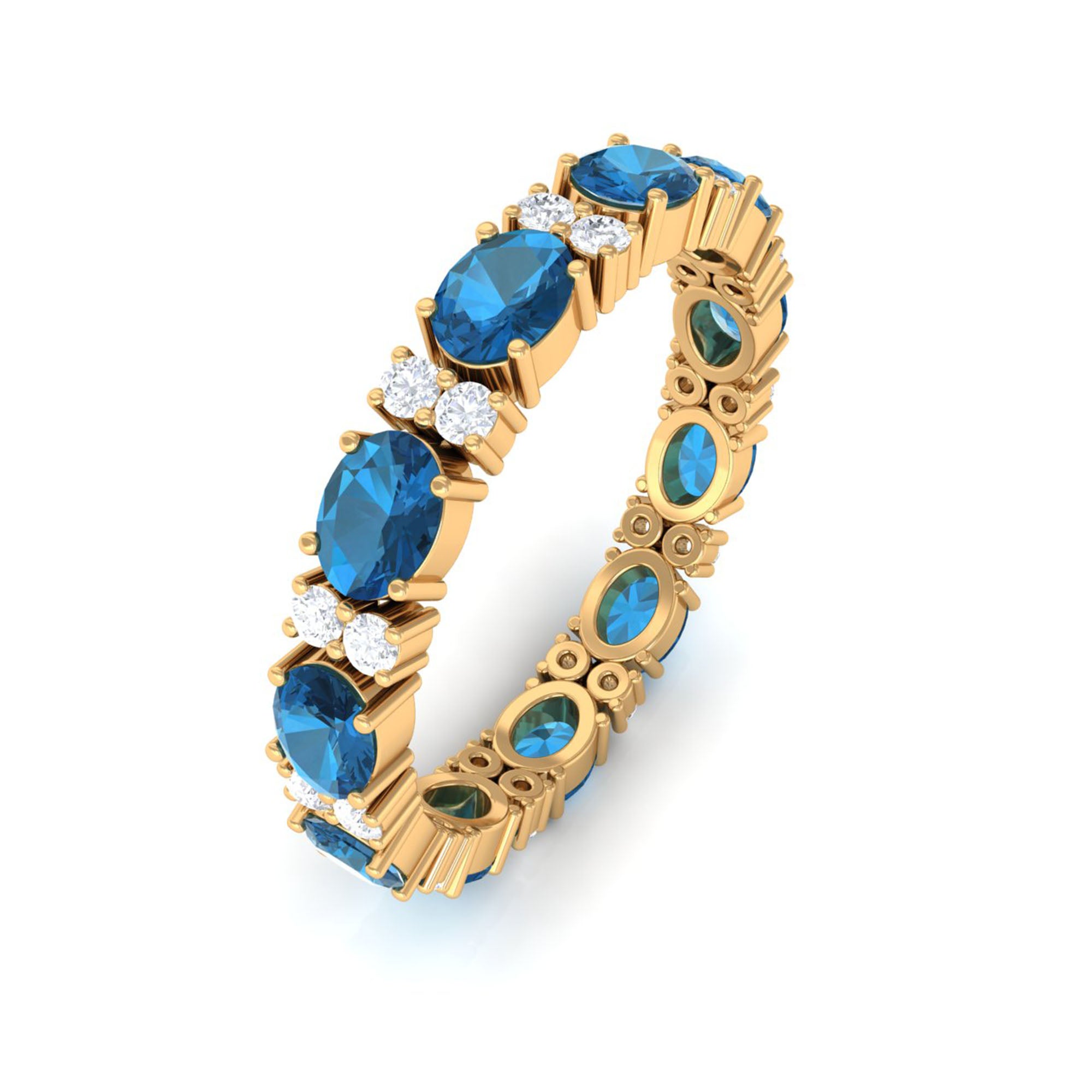 East West London Blue Topaz and Diamond Eternity Wedding Band London Blue Topaz - ( AAA ) - Quality - Rosec Jewels