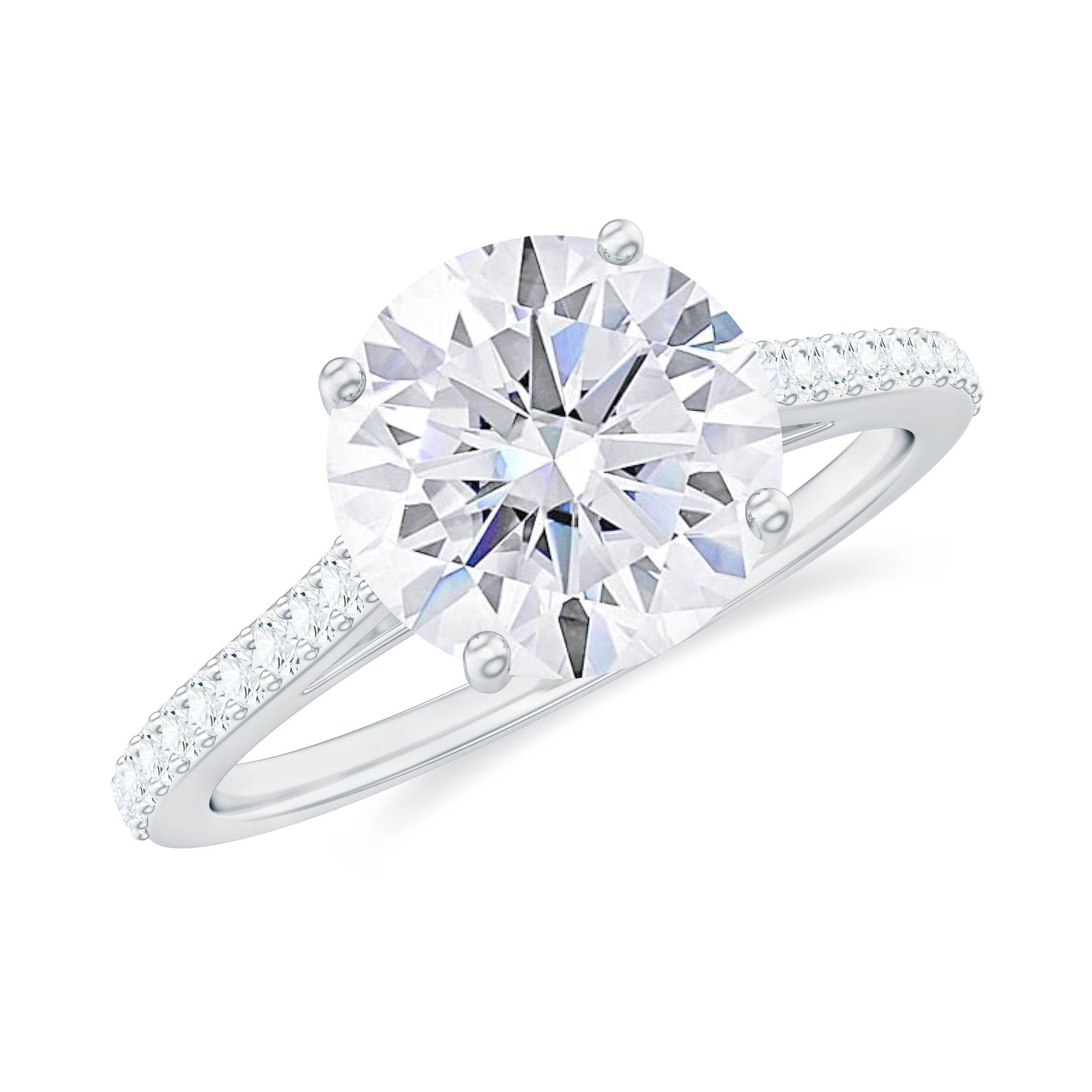 Certified Moissanite Round Cut Solitaire Ring with Side Stones Moissanite - ( D-VS1 ) - Color and Clarity - Rosec Jewels