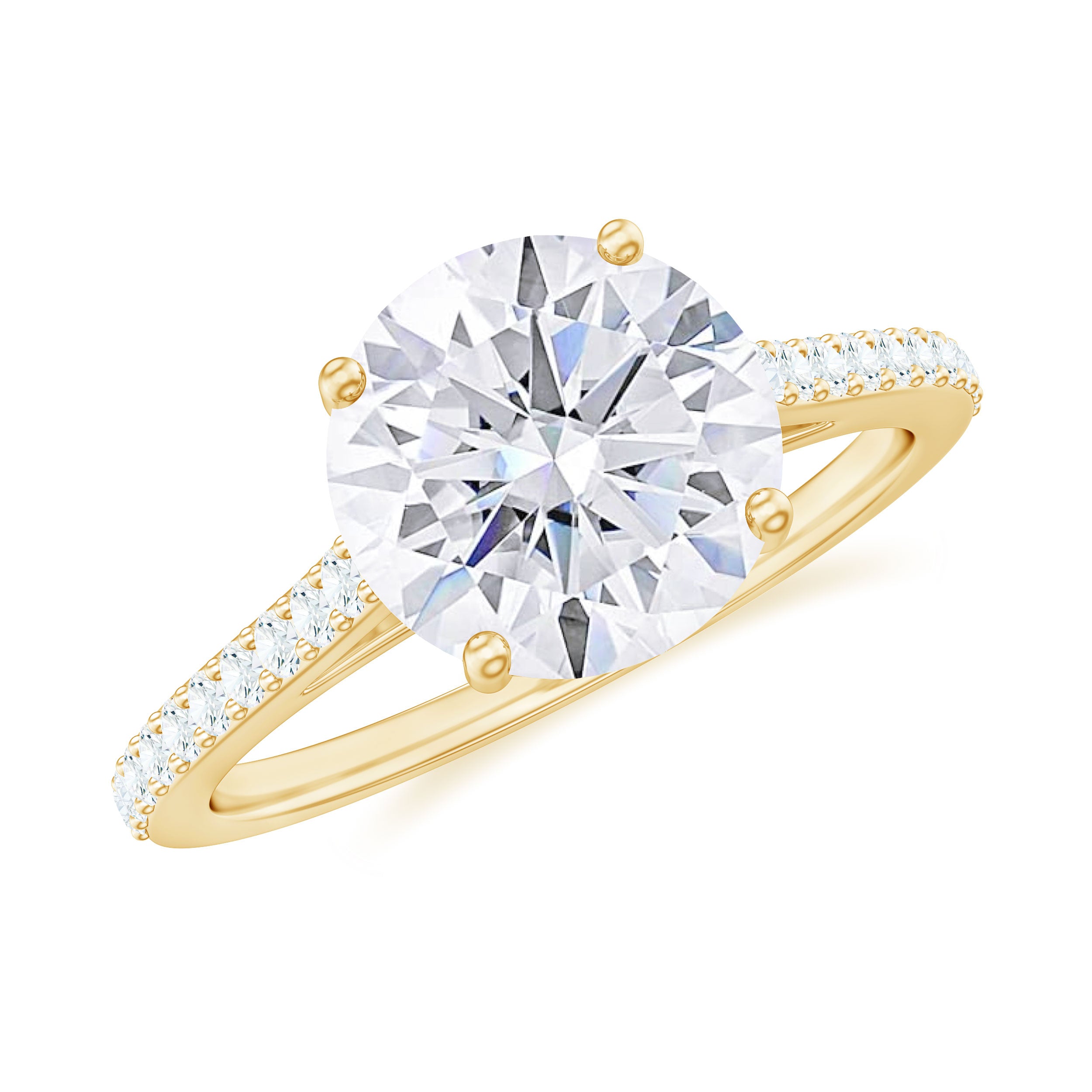 Certified Moissanite Round Cut Solitaire Ring with Side Stones Moissanite - ( D-VS1 ) - Color and Clarity - Rosec Jewels