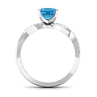 6X8 MM Emerald Cut Swiss Blue Topaz Solitaire with Diamond Engagement Ring Swiss Blue Topaz - ( AAA ) - Quality - Rosec Jewels