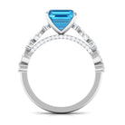 4 CT Asscher Cut Swiss Blue Topaz Solitaire Ring with Moissanite Swiss Blue Topaz - ( AAA ) - Quality - Rosec Jewels