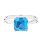 Asscher Cut Swiss Blue Topaz Solitaire Ring with Diamond Swiss Blue Topaz - ( AAA ) - Quality - Rosec Jewels