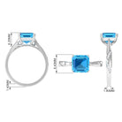 Asscher Cut Swiss Blue Topaz Solitaire Ring with Diamond Swiss Blue Topaz - ( AAA ) - Quality - Rosec Jewels