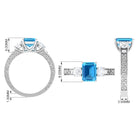 6X8 MM Octagon Cut Swiss Blue Topaz with Moissanite Three Stone Ring Swiss Blue Topaz - ( AAA ) - Quality - Rosec Jewels