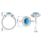 6X8 MM Emerald Cut Swiss Blue Topaz Solitaire with Diamond Vintage Ring Swiss Blue Topaz - ( AAA ) - Quality - Rosec Jewels