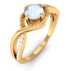 1/2 CT Claw Set Moonstone Solitaire Crossover Ring with Diamond Moonstone - ( AAA ) - Quality - Rosec Jewels