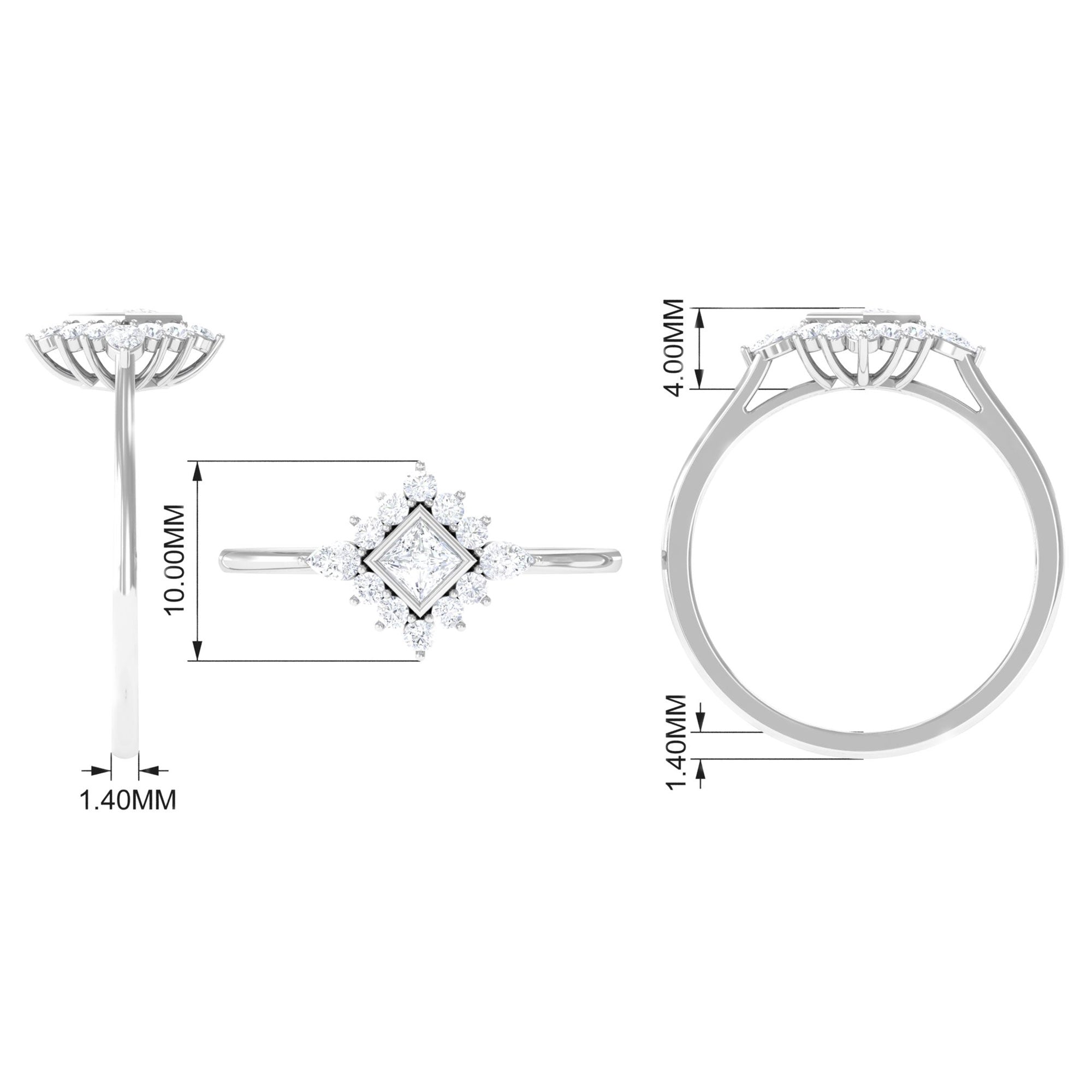 3/4 CT Natural Diamond Designer Halo Engagement Ring Diamond - ( HI-SI ) - Color and Clarity - Rosec Jewels