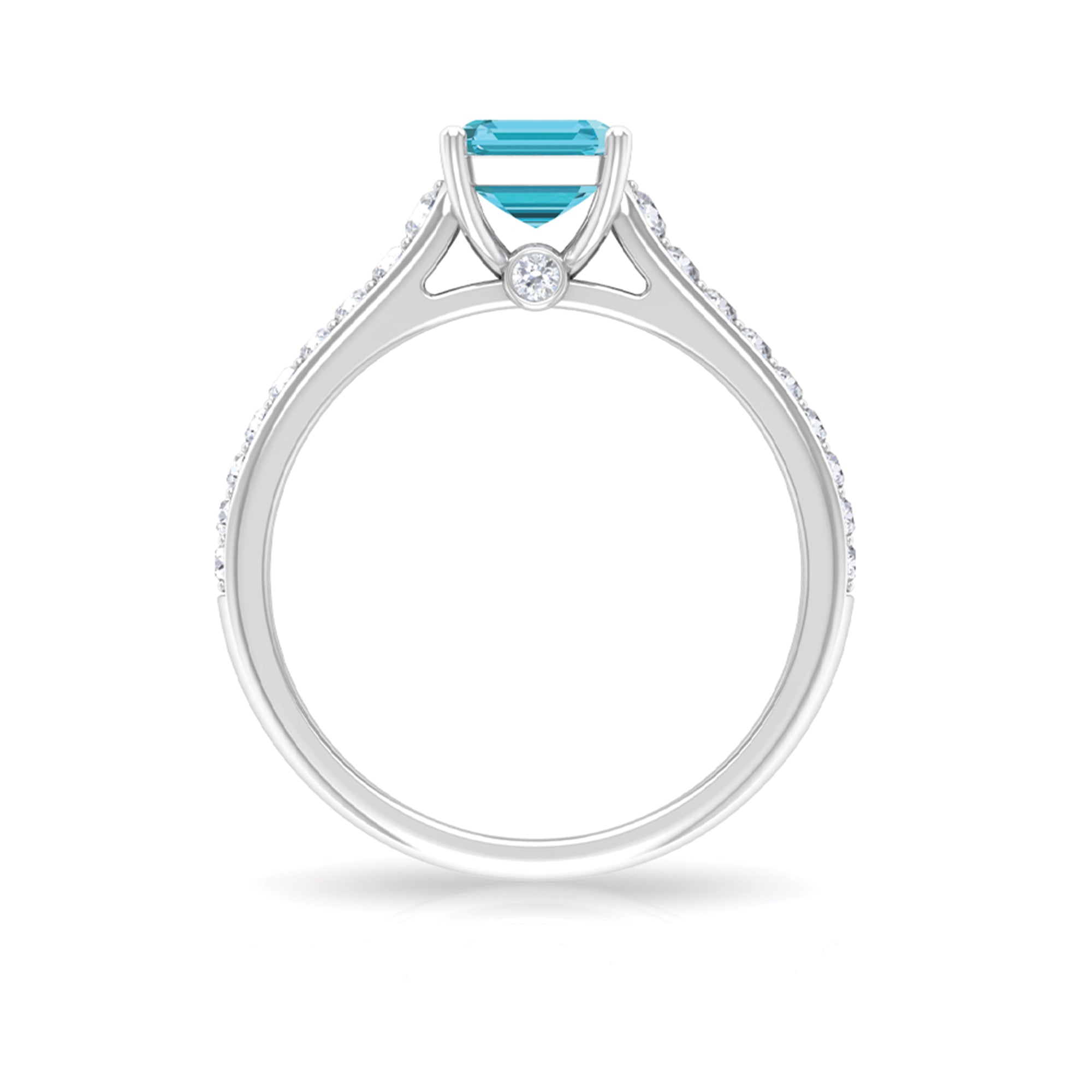 2.50 CT Emerald Cut Swiss Blue Topaz Solitaire with Diamond Side Stone Ring Swiss Blue Topaz - ( AAA ) - Quality - Rosec Jewels