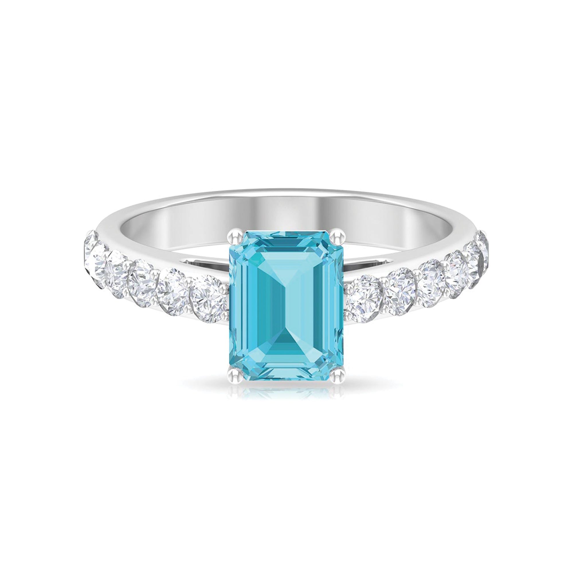 3 CT Swiss Blue Topaz Solitaire with Moissanite Side Stone Ring Swiss Blue Topaz - ( AAA ) - Quality - Rosec Jewels