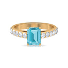 3 CT Swiss Blue Topaz Solitaire with Moissanite Side Stone Ring Swiss Blue Topaz - ( AAA ) - Quality - Rosec Jewels