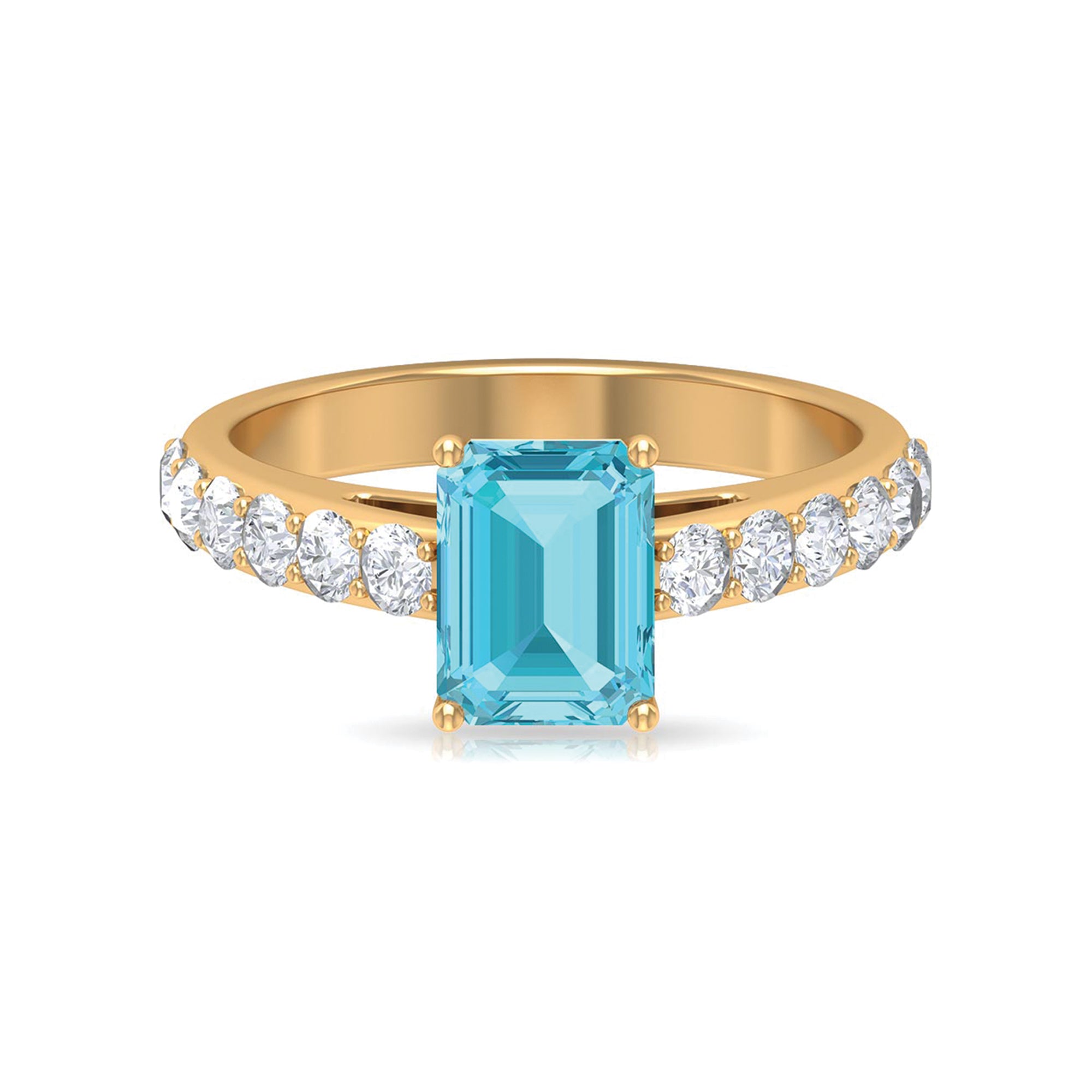 3 CT Swiss Blue Topaz Solitaire with Moissanite Side Stone Ring Swiss Blue Topaz - ( AAA ) - Quality - Rosec Jewels