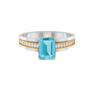 6X8 MM Emerald Cut Swiss Blue Topaz Solitaire with Diamond Two Tone Ring Swiss Blue Topaz - ( AAA ) - Quality - Rosec Jewels