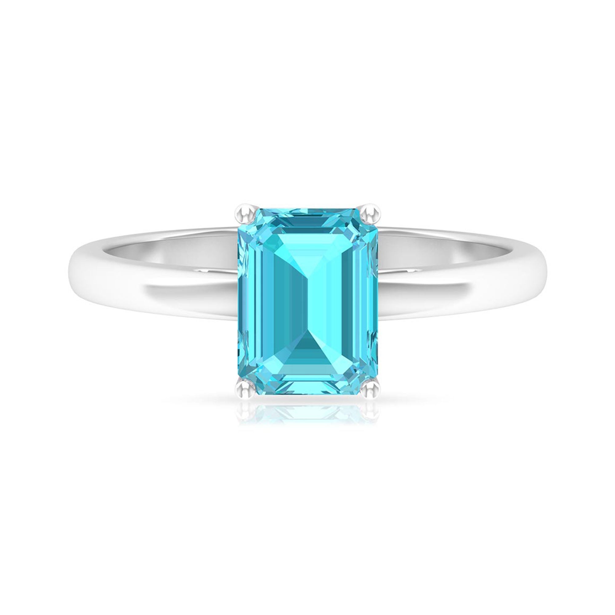 6X8 MM Octagon Cut Swiss Blue Topaz Solitaire Ring Swiss Blue Topaz - ( AAA ) - Quality - Rosec Jewels