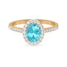 8X6 MM Oval Shape Swiss Blue Topaz Solitaire with Diamond Halo Ring Swiss Blue Topaz - ( AAA ) - Quality - Rosec Jewels