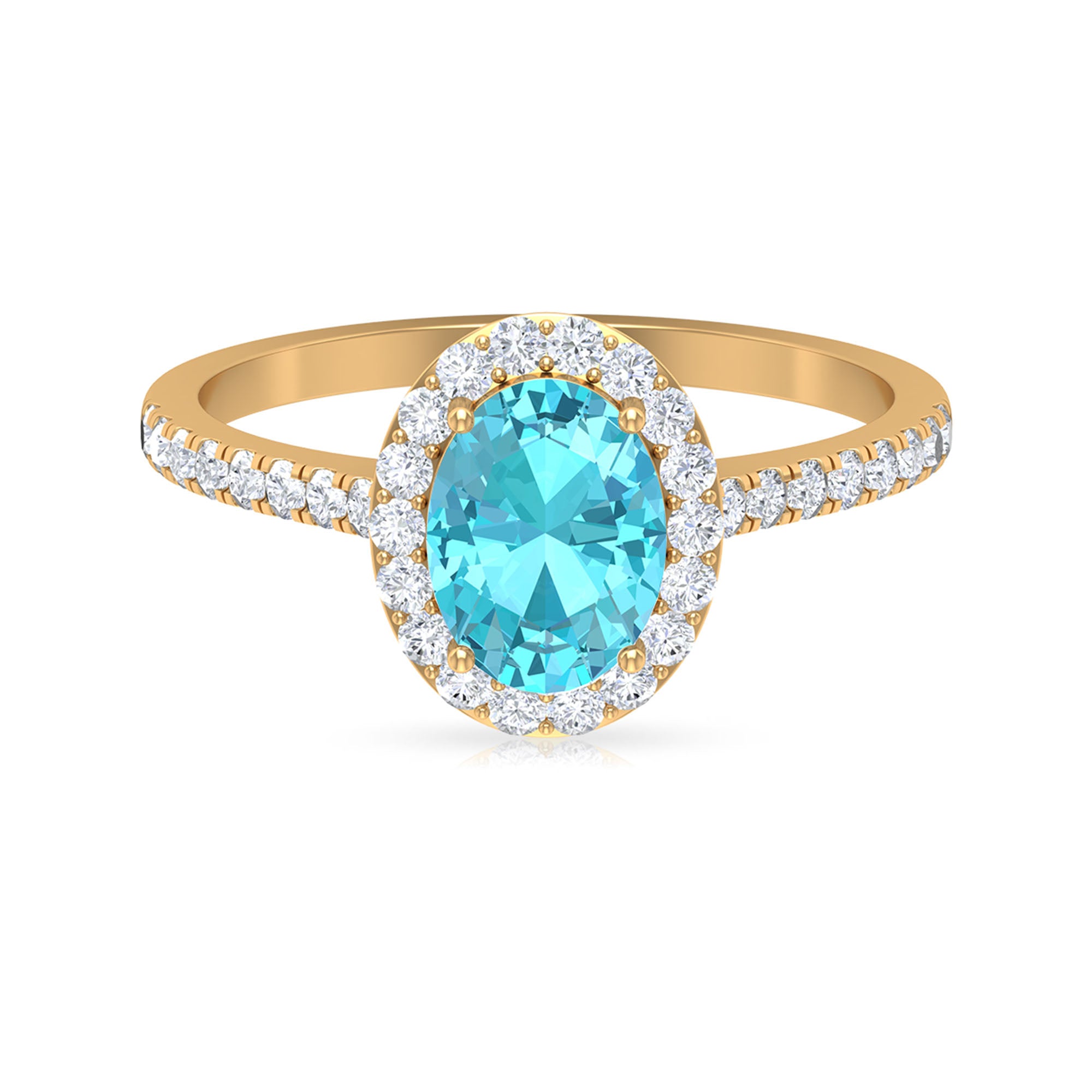 8X6 MM Oval Shape Swiss Blue Topaz Solitaire with Diamond Halo Ring Swiss Blue Topaz - ( AAA ) - Quality - Rosec Jewels