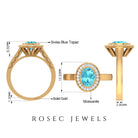 8X6 MM Oval Cut Swiss Blue Topaz Solitaire with Diamond Milgrain Ring Swiss Blue Topaz - ( AAA ) - Quality - Rosec Jewels