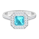 6 MM Asscher Cut Swiss Blue Topaz Solitaire with Diamond Side Stone Ring Swiss Blue Topaz - ( AAA ) - Quality - Rosec Jewels