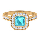 6 MM Asscher Cut Swiss Blue Topaz Solitaire with Diamond Side Stone Ring Swiss Blue Topaz - ( AAA ) - Quality - Rosec Jewels