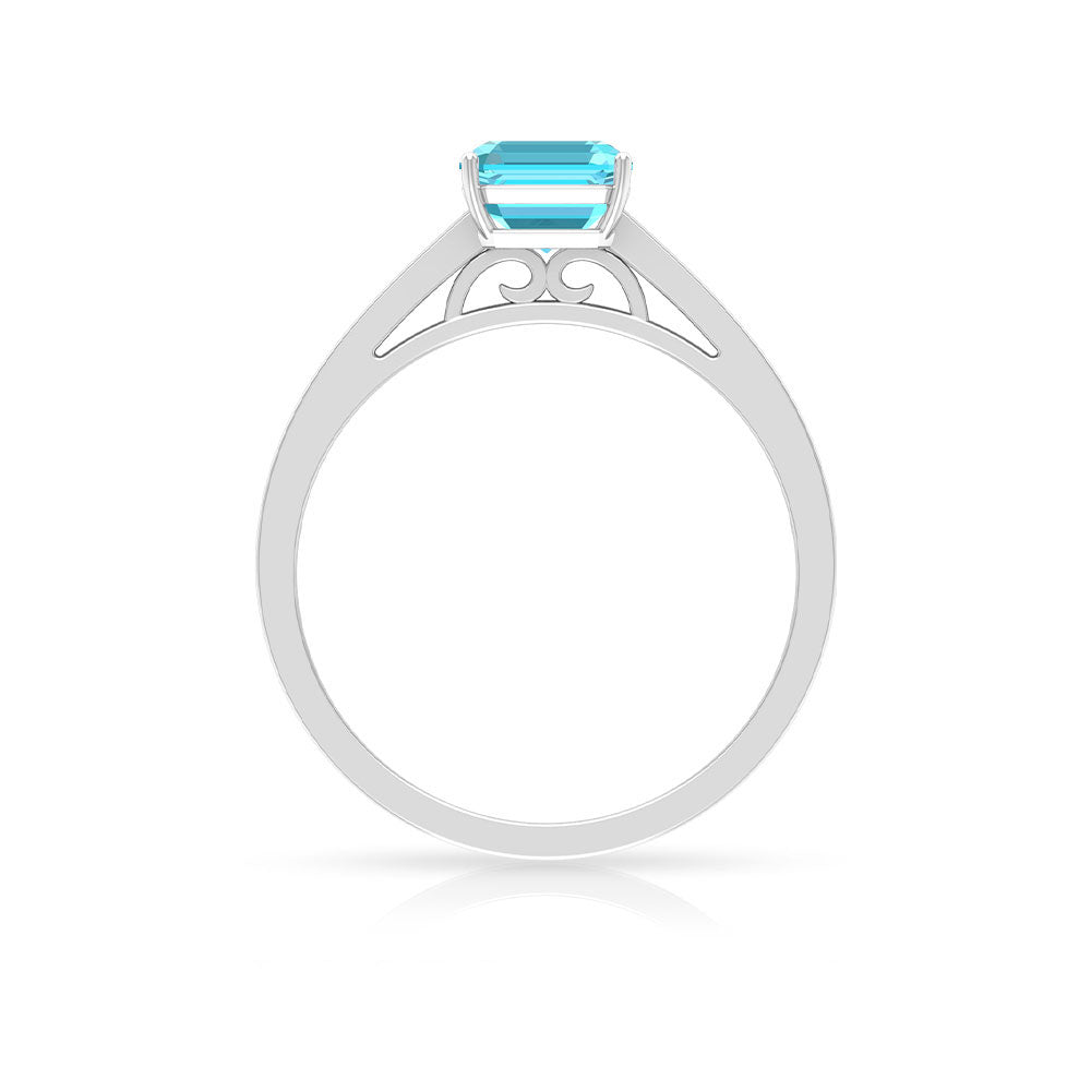 1.75 CT Swiss Blue Topaz Solitaire Ring with Diamond Side Stones Swiss Blue Topaz - ( AAA ) - Quality - Rosec Jewels