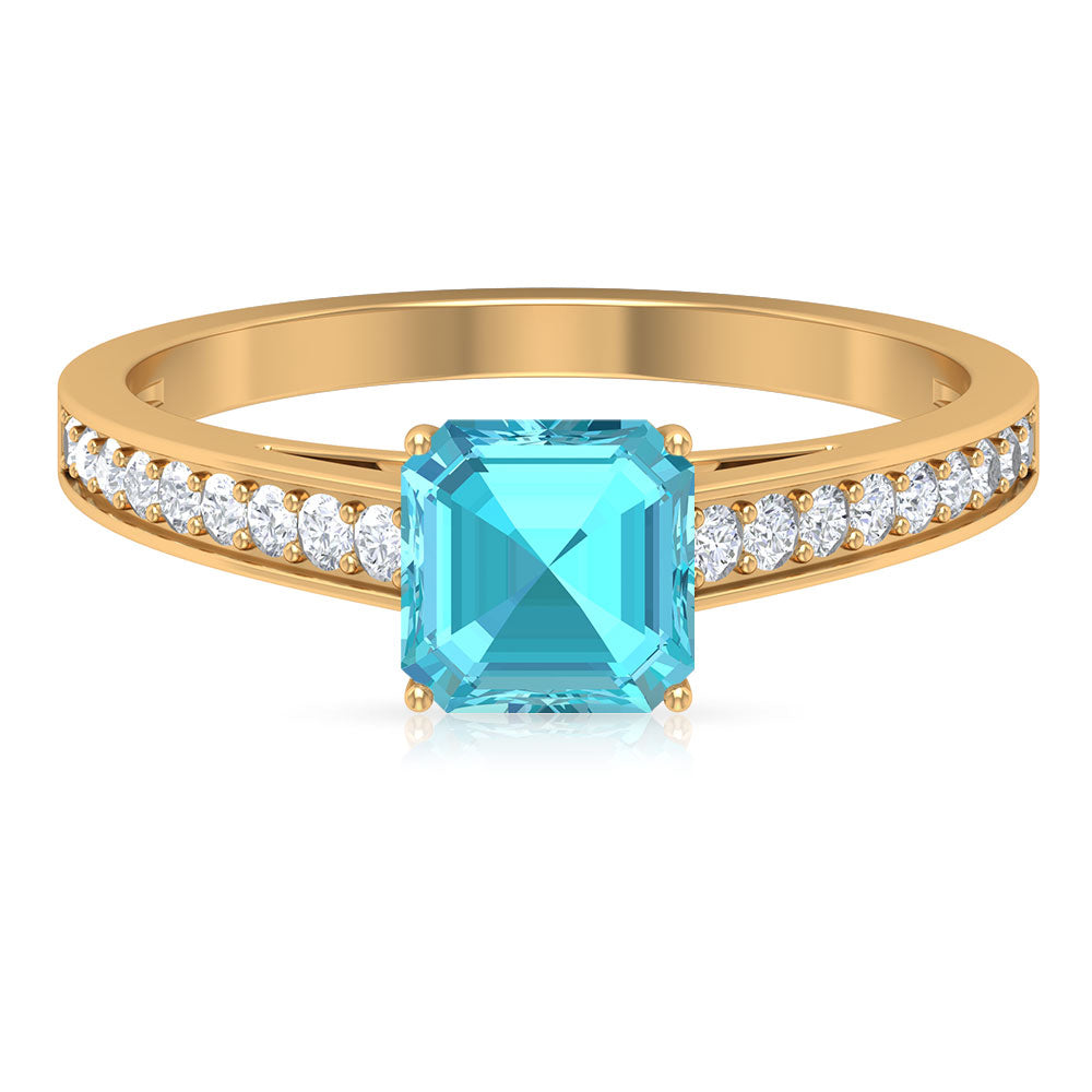 1.75 CT Swiss Blue Topaz Solitaire Ring with Diamond Side Stones Swiss Blue Topaz - ( AAA ) - Quality - Rosec Jewels